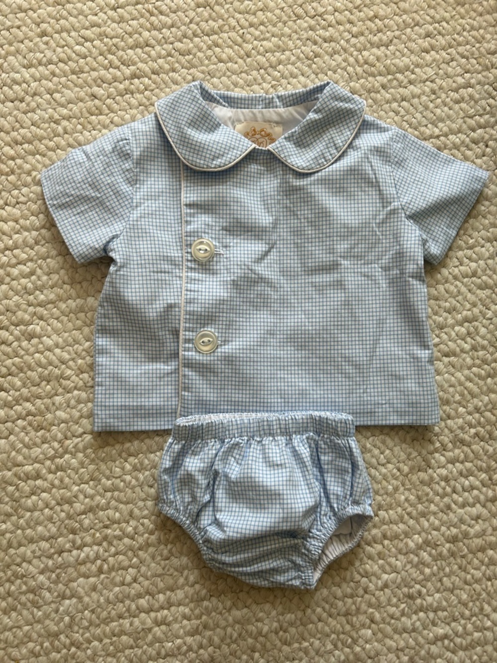 The Beaufort Bonnet Company Light Blue Gingham Baby Two-Piece Set